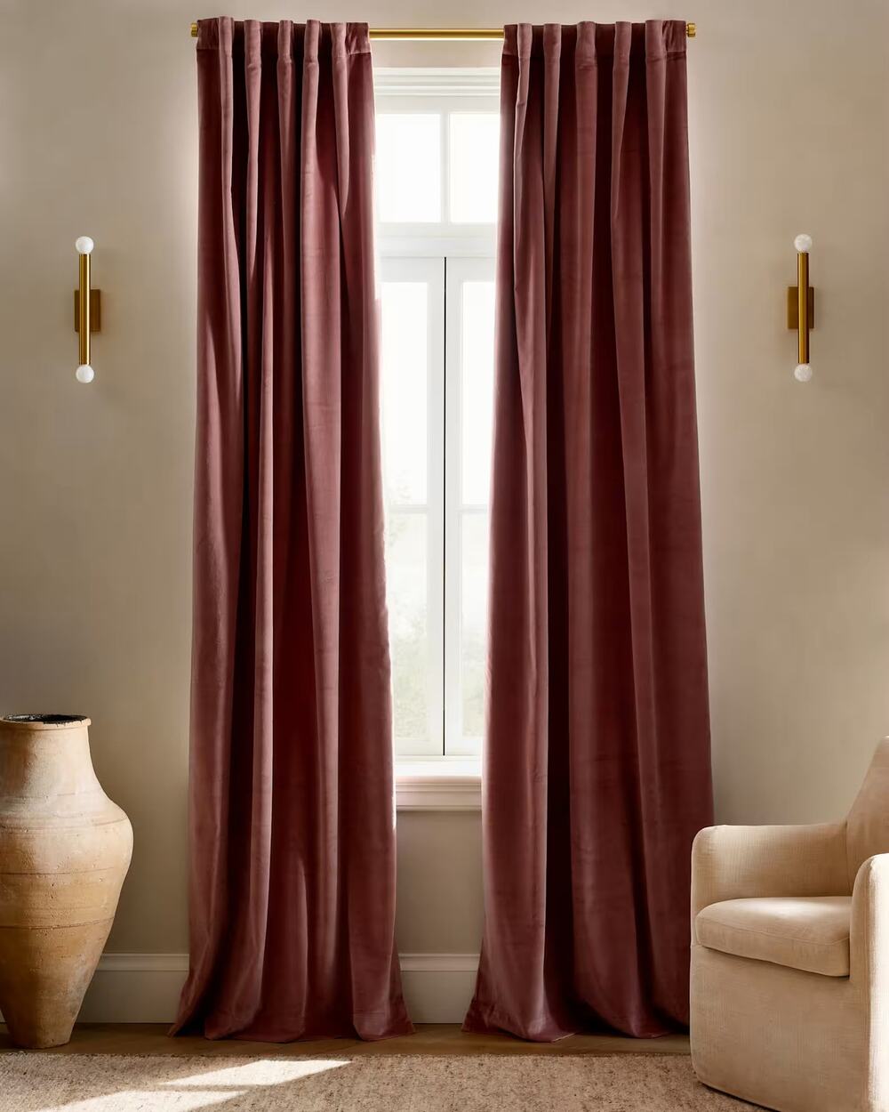 New Quince Mauve Dusty Rose Pink Cotton Velvet Curtain Light Filtering SET 48x96